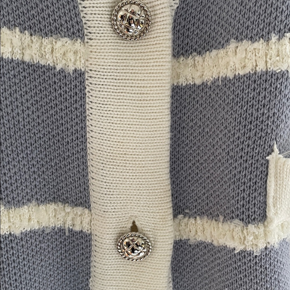 MABLE Sweater Nautical Striped Blue and White Cardigan Silver Medium Oversized - Picture 8 of 9
